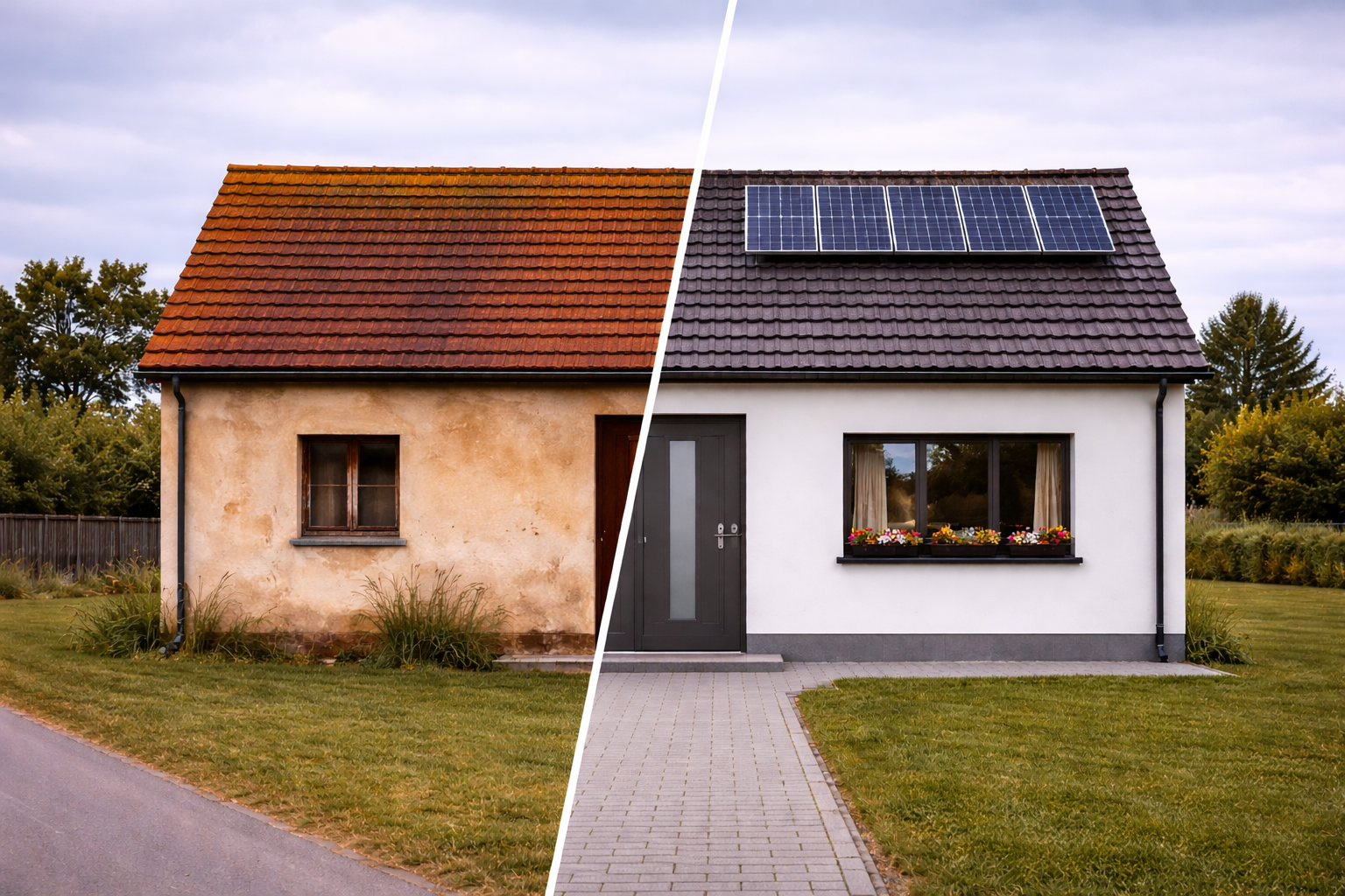 Porovnání domu před a po rekonstrukci